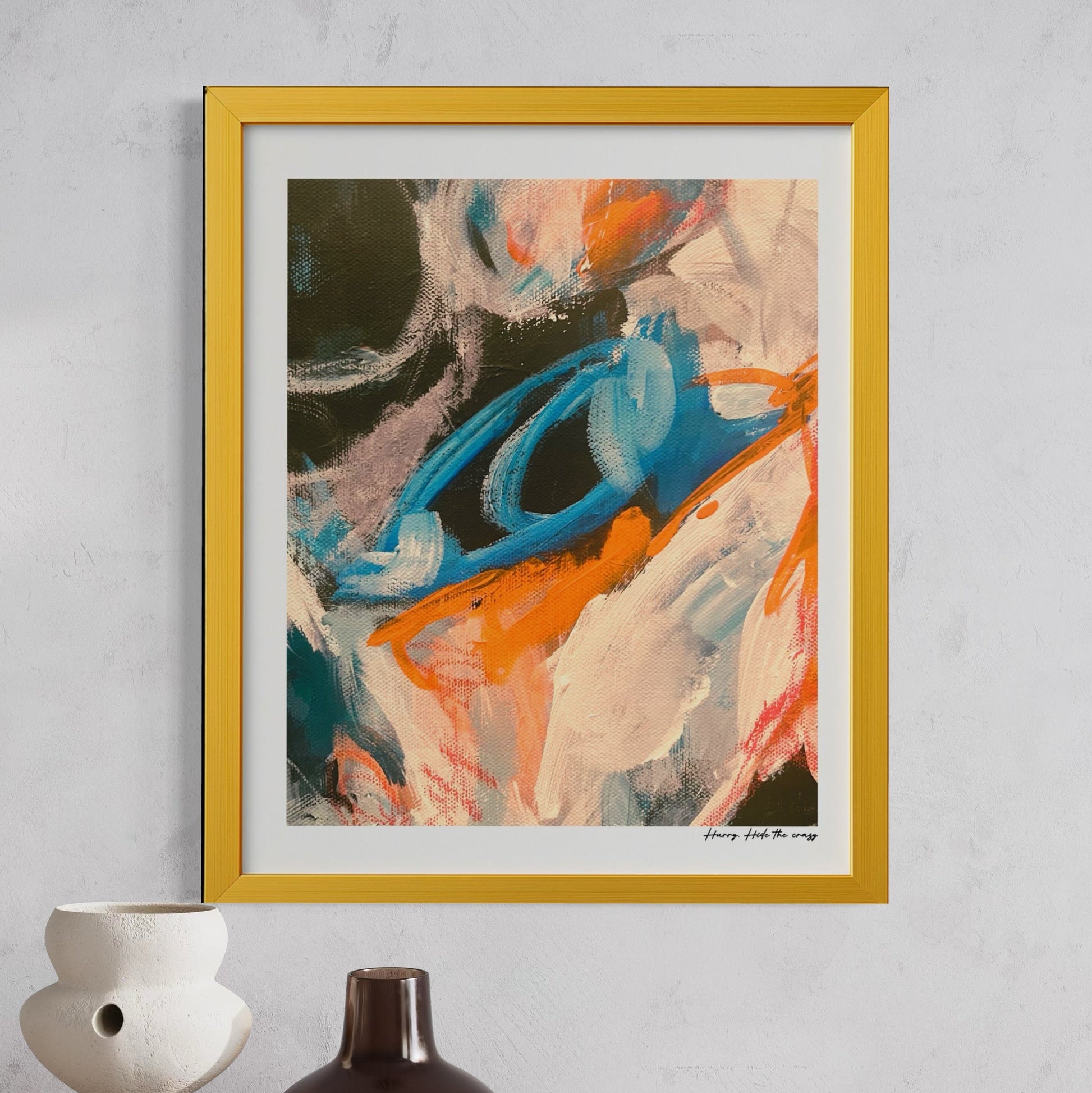 Limited edition fine art print titled 'Hurry. Hide the Crazy', elegant from afar and honest up close.