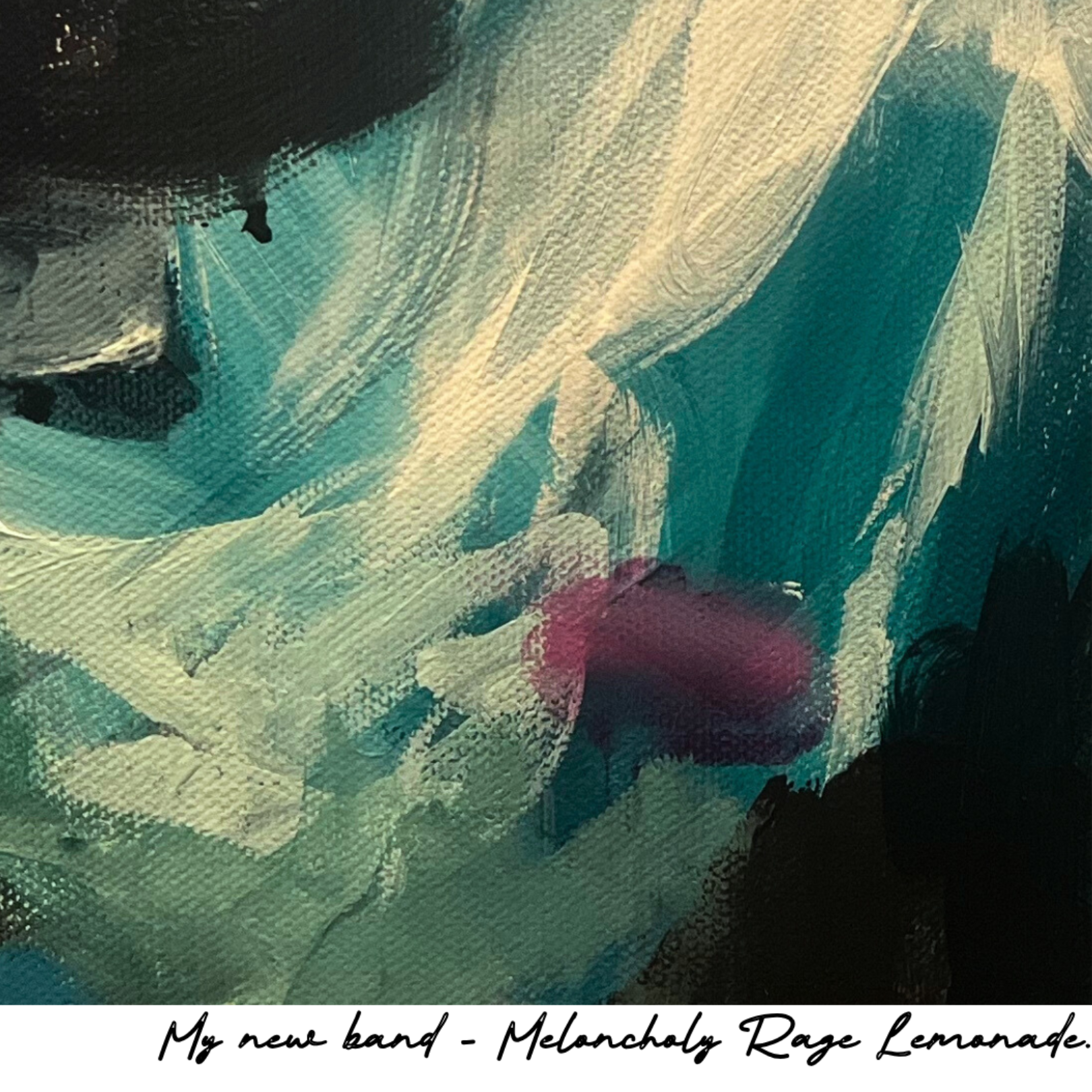 Abstract art with text 'My new band - Melancholy Rage Lemonade' on a textured background